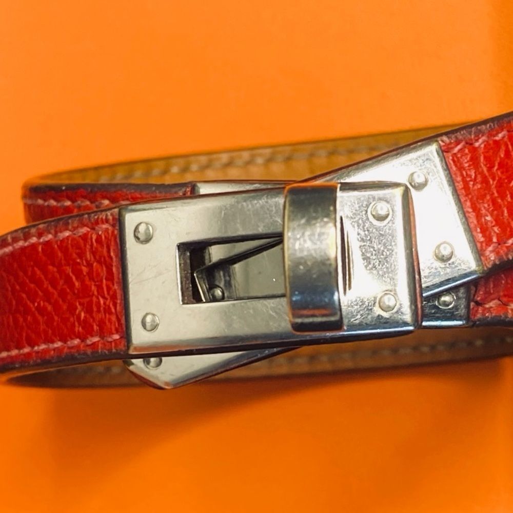 🛍️Hermes Authentic Red Leather Kelly Double Tour Bracelet with Silver Hardware - Picture 7 of 15